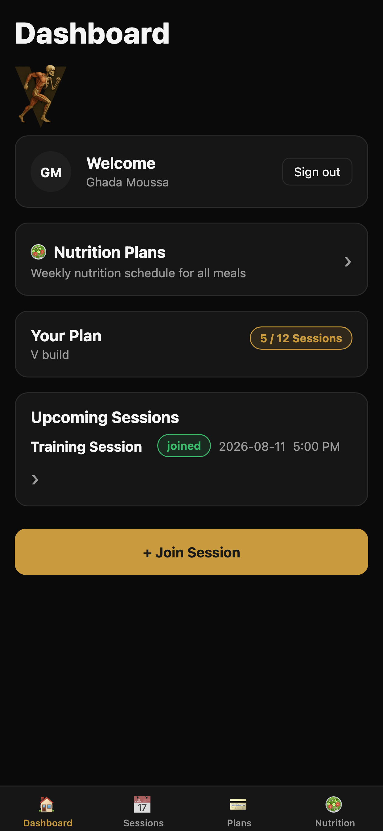 Application dashboard screen